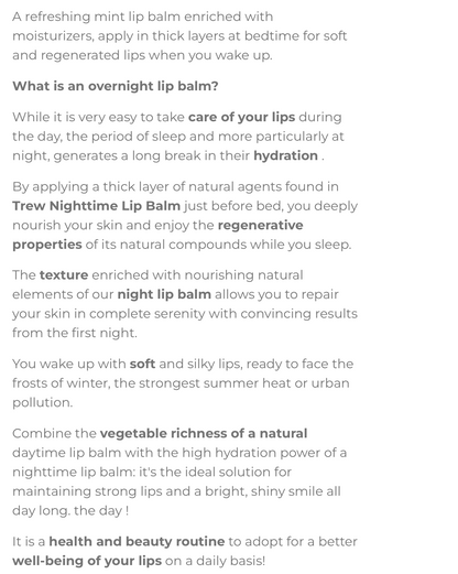 Trew Cosmetic | Night Lip Balm Mint Aroma 100% Natural & Vegan - Rêves Silk Company